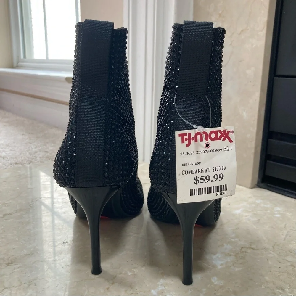 NWT Steven by Steve Madden Black Rhinestone Stiletto Heeled Ankle Boots, Size 6